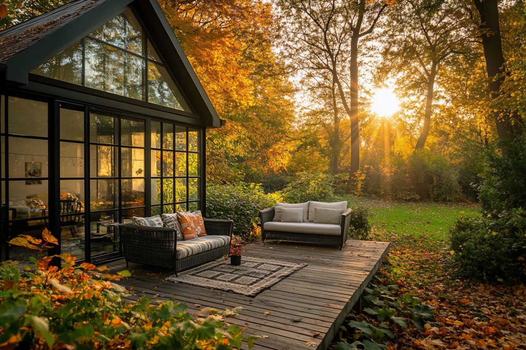 golden leaves in backyard porch