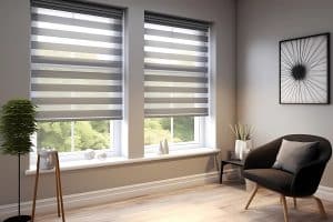 living room with blinds